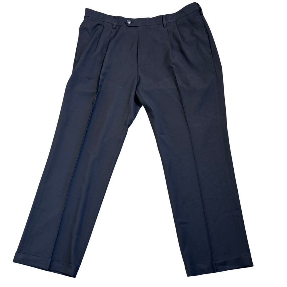 HAGGAR REPREVE Men's 38X29 Black Classic Fit Pleated Cuffed No Iron Dress‎ Pants